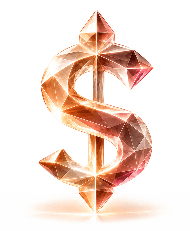 A faceted crystal dollar sign